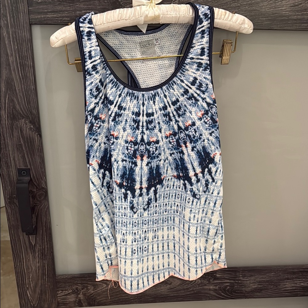 Lucky in Love Blue and White Patterned Tank Top